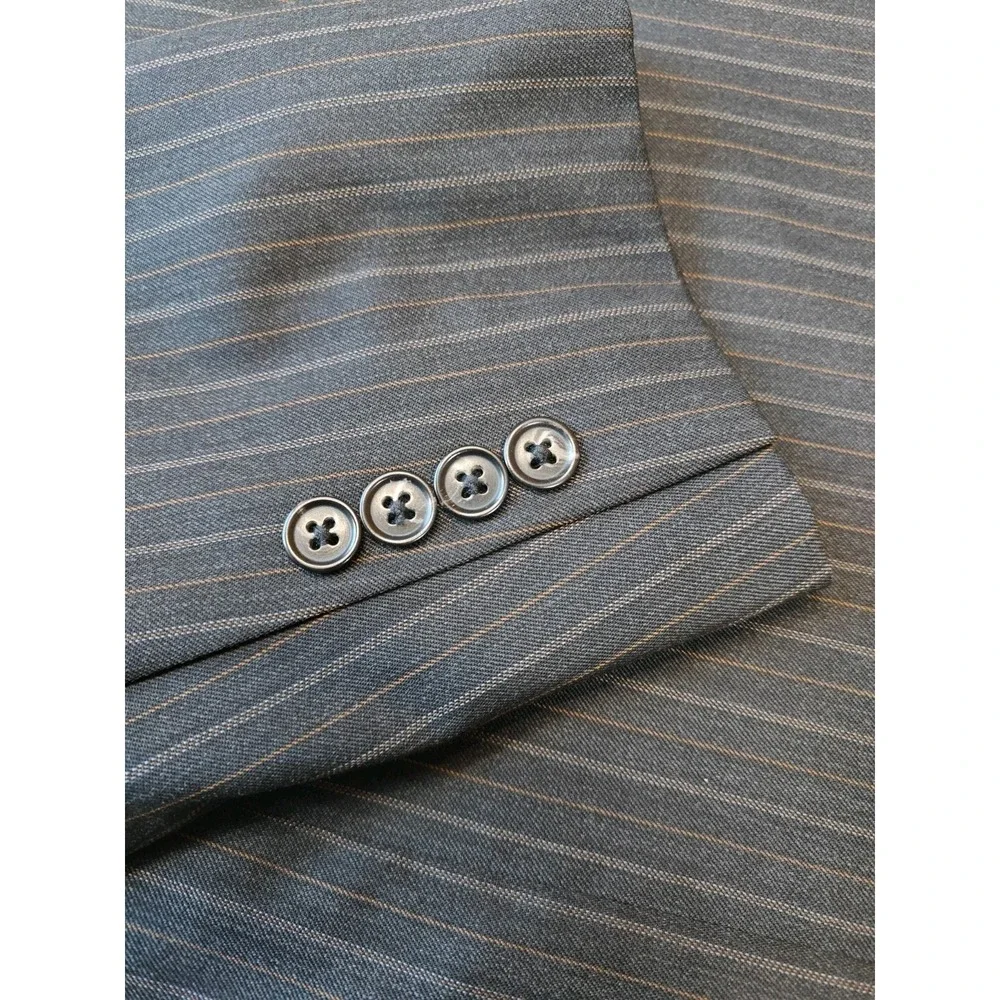 Jos A Bank Mens Wool Sports Coat 46R Charcoal Brown Stripe 2 Button W605